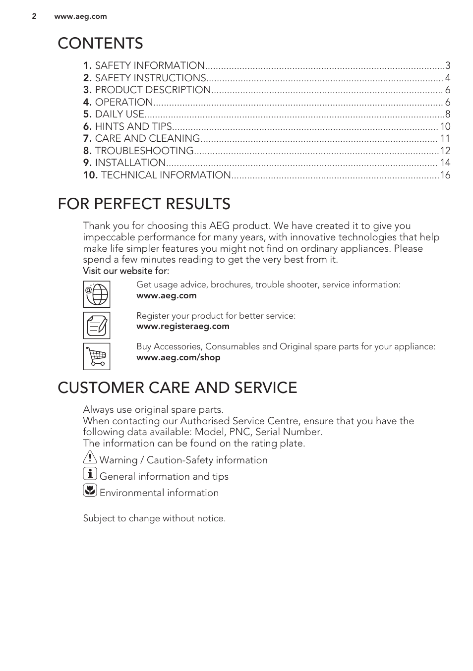AEG A82700GNW0 User Manual | Page 2 / 52