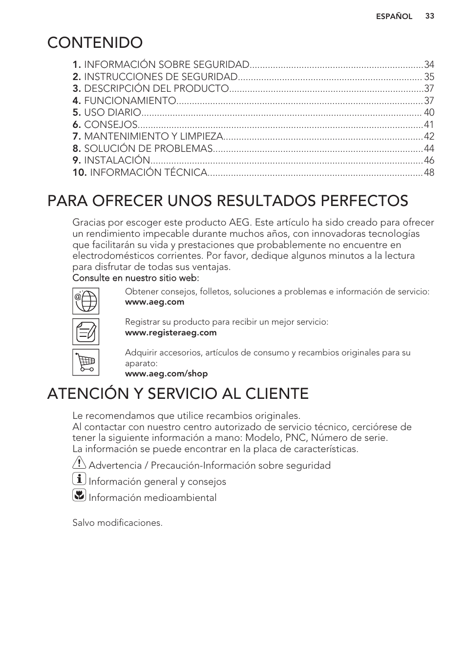 AEG A82700GNW0 User Manual | Page 33 / 52