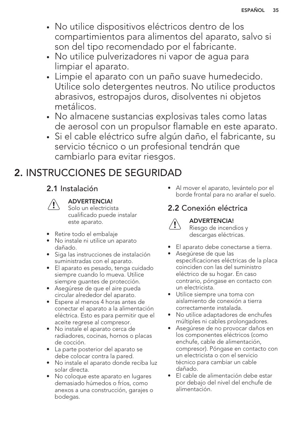 Instrucciones de seguridad, 1 instalación, 2 conexión eléctrica | AEG A82700GNW0 User Manual | Page 35 / 52