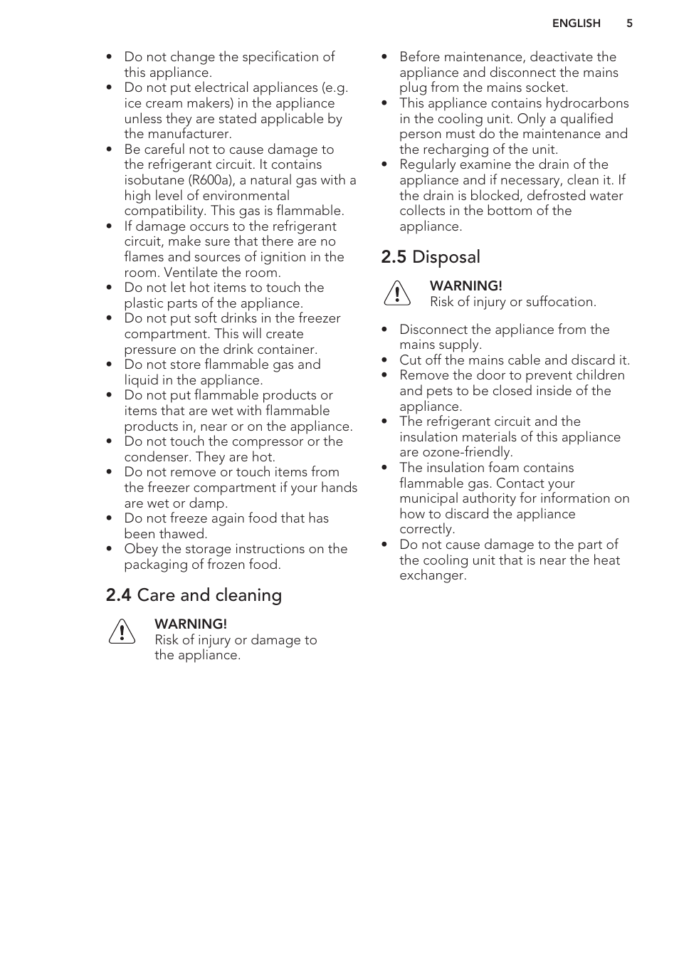 4 care and cleaning, 5 disposal | AEG A82700GNW0 User Manual | Page 5 / 52