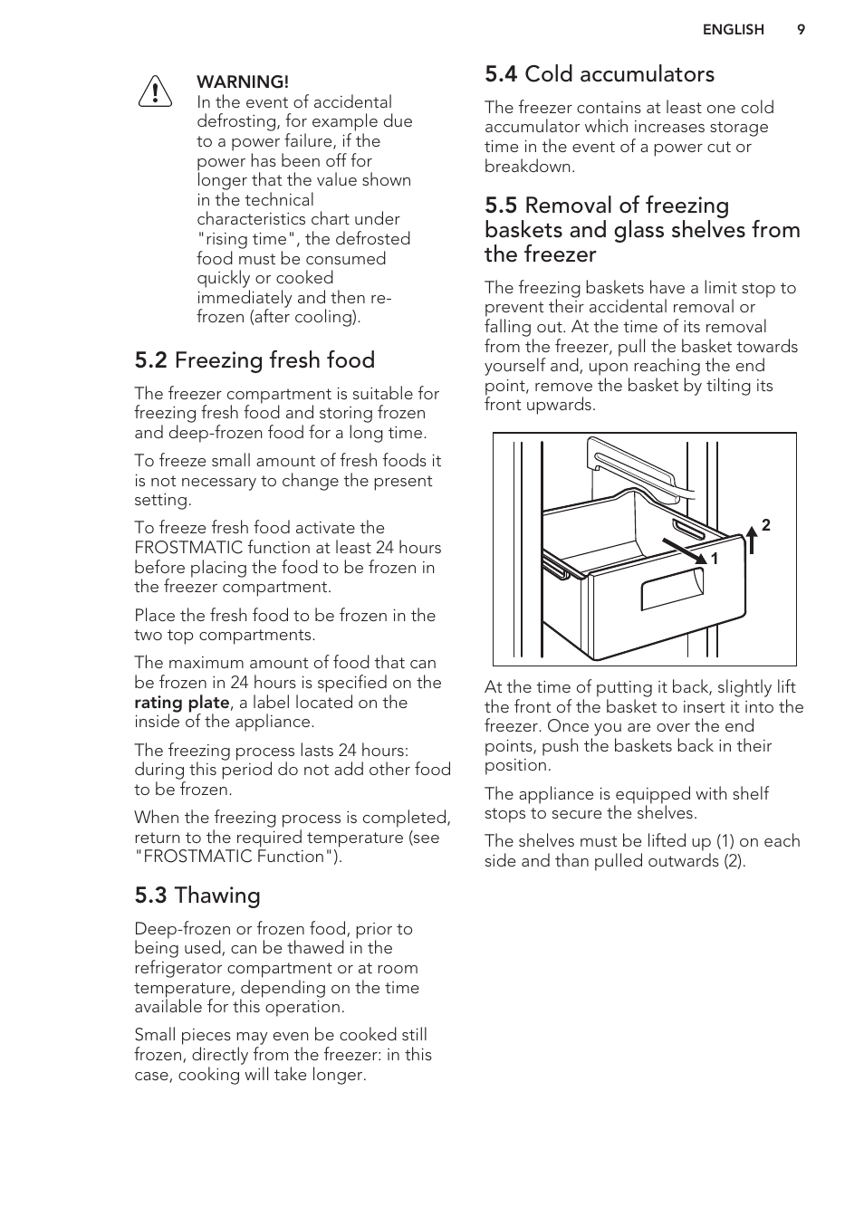 2 freezing fresh food, 3 thawing, 4 cold accumulators | AEG A82700GNW0 User Manual | Page 9 / 52