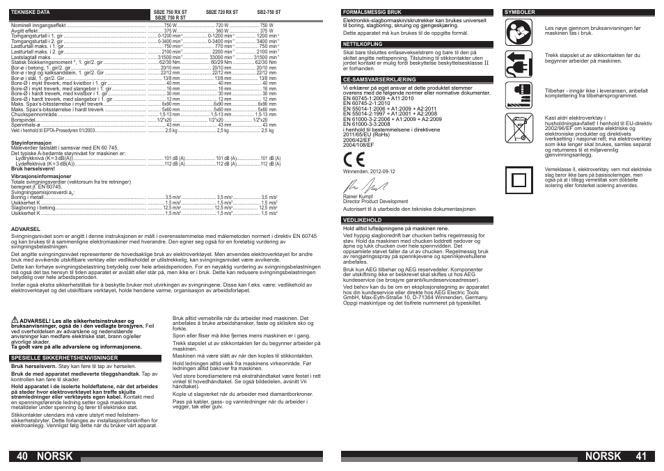 Norsk | AEG SB2E 720 RX User Manual | Page 21 / 41