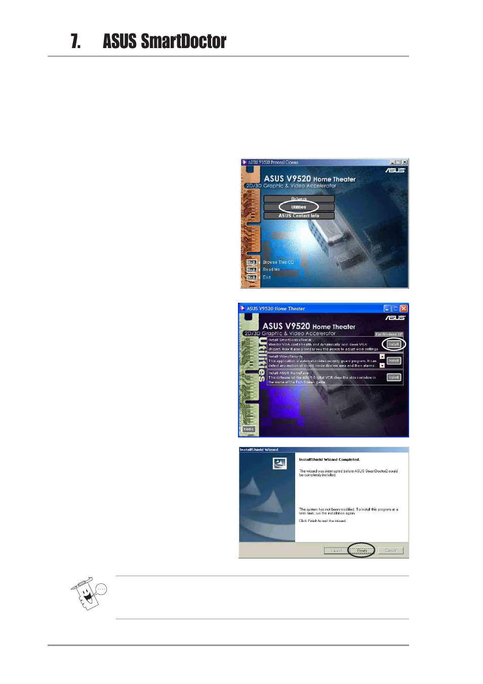 Asus smartdoctor, 1 install asus smartdoctor | Asus V9520 User Manual | Page 32 / 48