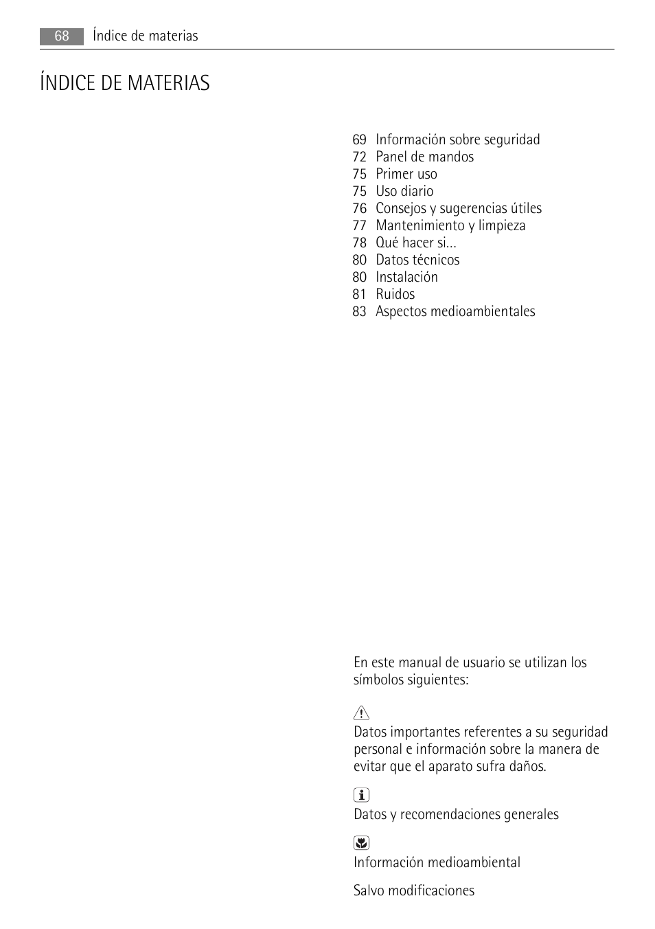 Índice de materias | AEG SWD81800L1 User Manual | Page 68 / 84