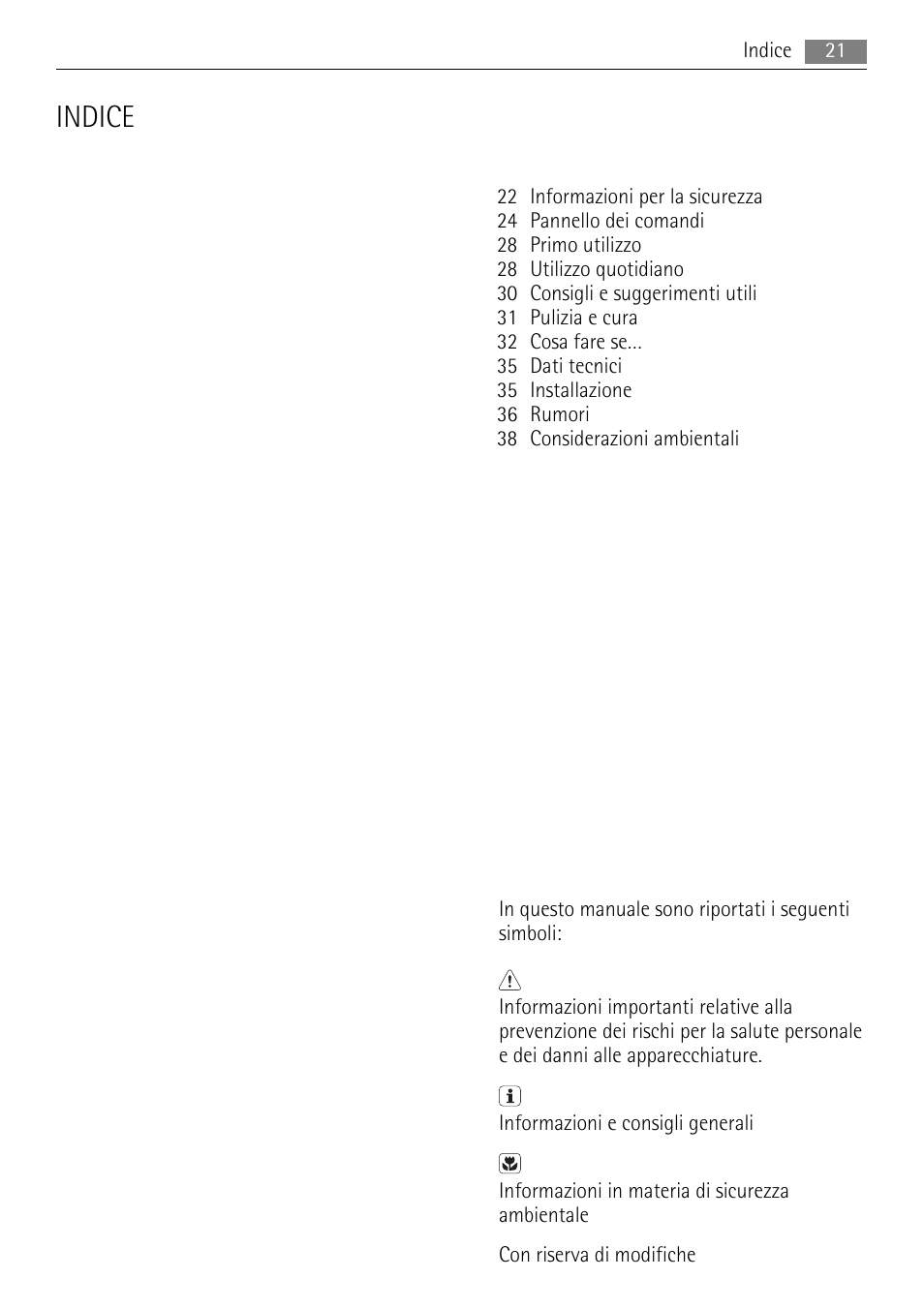 Indice | AEG AGS77200F0 User Manual | Page 21 / 76