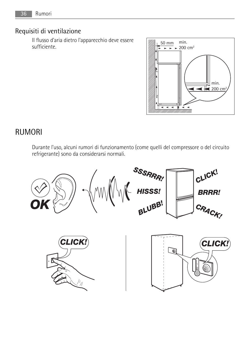 Rumori, Click | AEG AGS77200F0 User Manual | Page 36 / 76