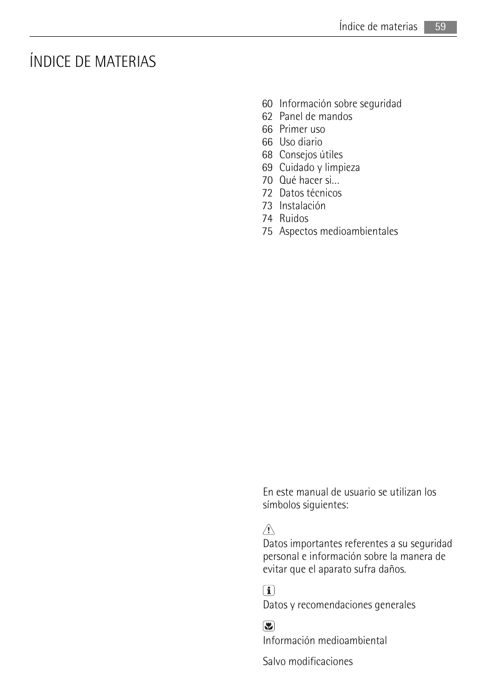 Índice de materias | AEG AGS77200F0 User Manual | Page 59 / 76