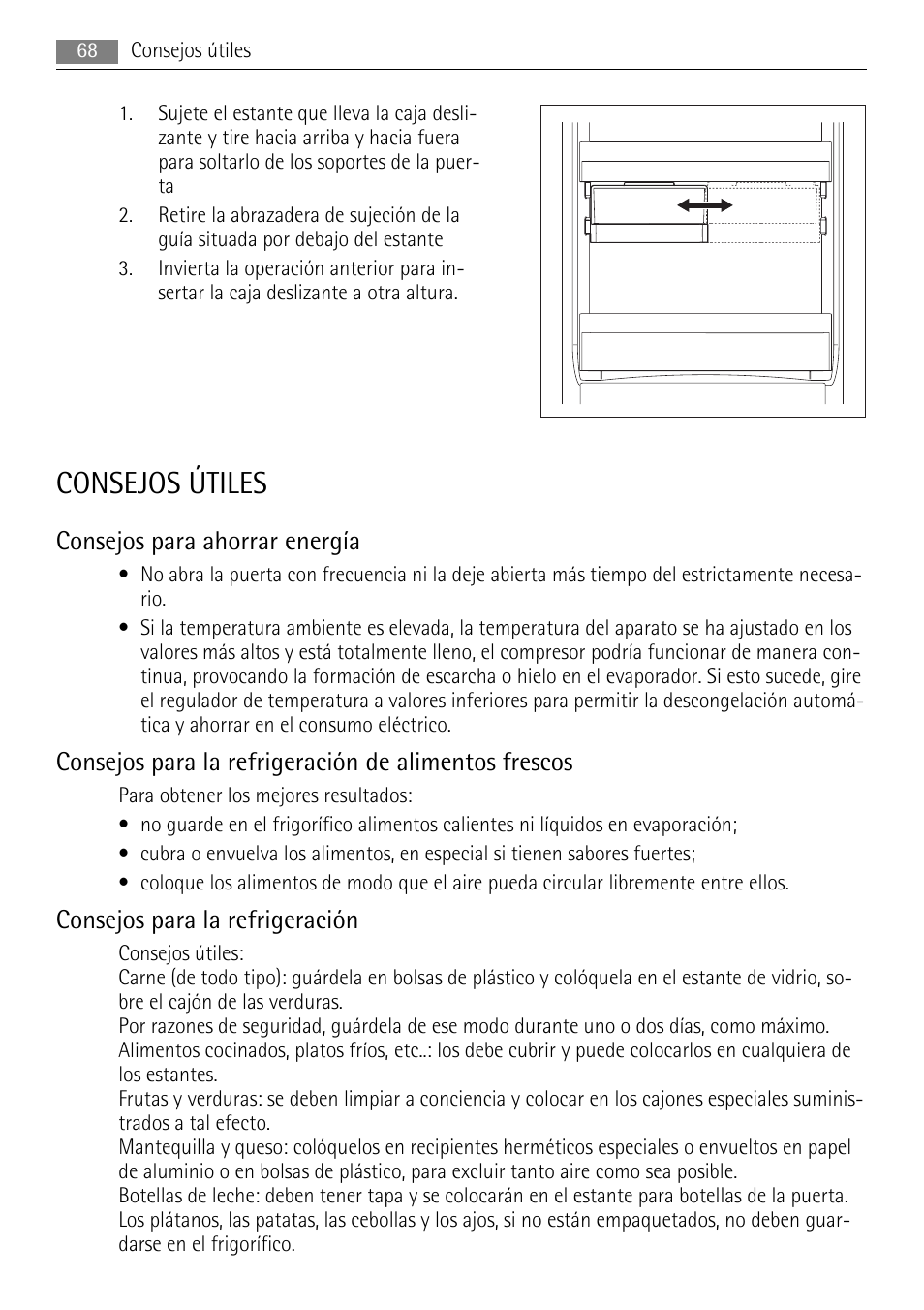 Consejos útiles, Consejos para ahorrar energía, Consejos para la refrigeración | AEG AGS77200F0 User Manual | Page 68 / 76