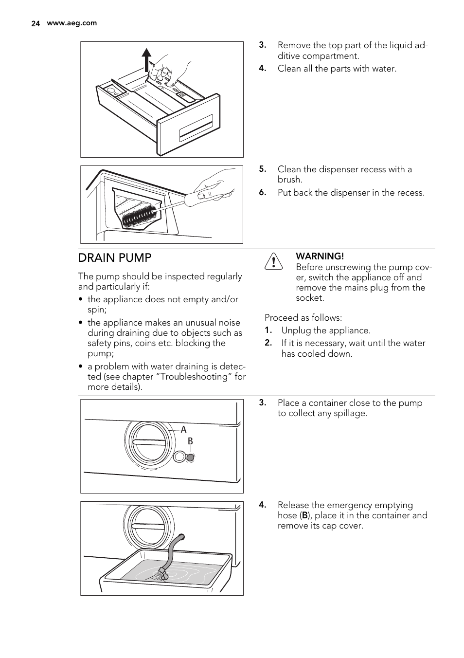 Drain pump | AEG L61270WDBI User Manual | Page 24 / 80