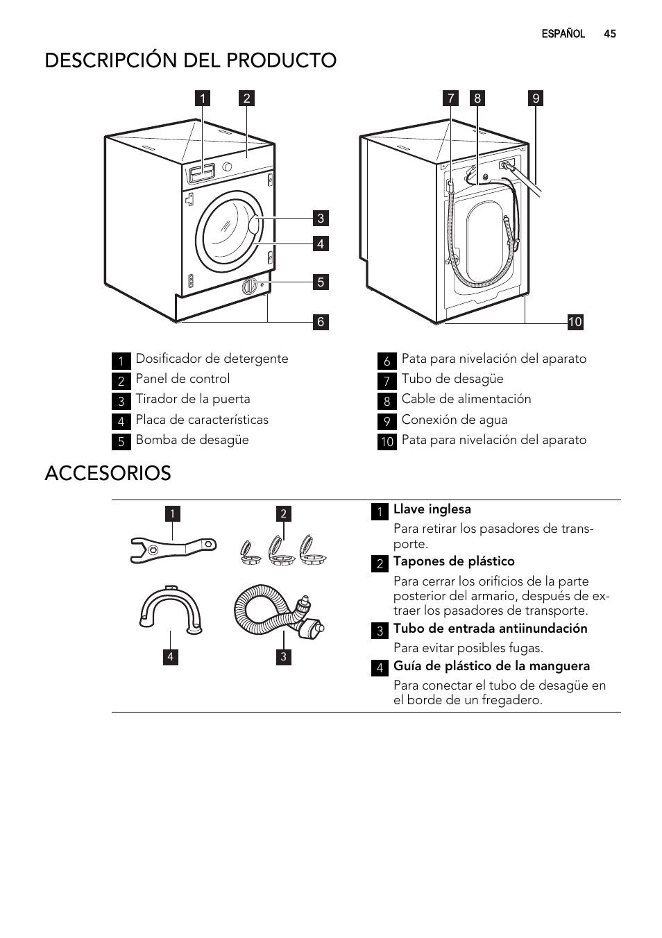 Descripción del producto, Accesorios | AEG L61270WDBI User Manual | Page 45 / 80