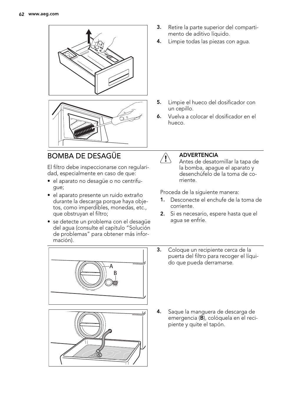 Bomba de desagüe | AEG L61270WDBI User Manual | Page 62 / 80