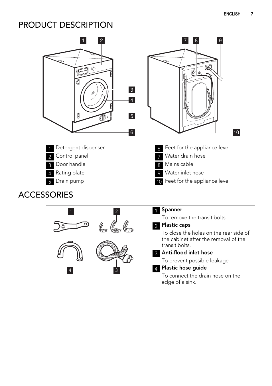 Product description, Accessories | AEG L61270WDBI User Manual | Page 7 / 80