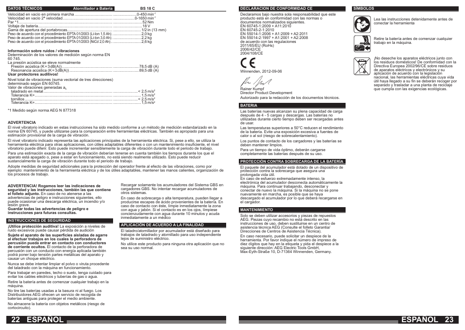 Español | AEG BS 18C LI User Manual | Page 12 / 35