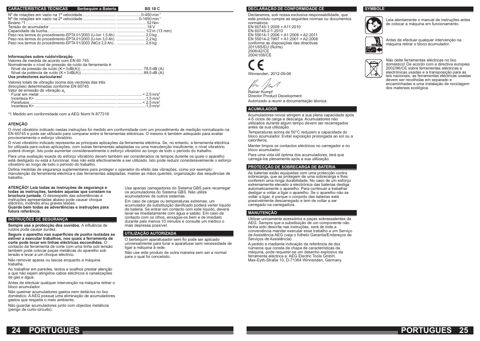 Portugues | AEG BS 18C LI User Manual | Page 13 / 35