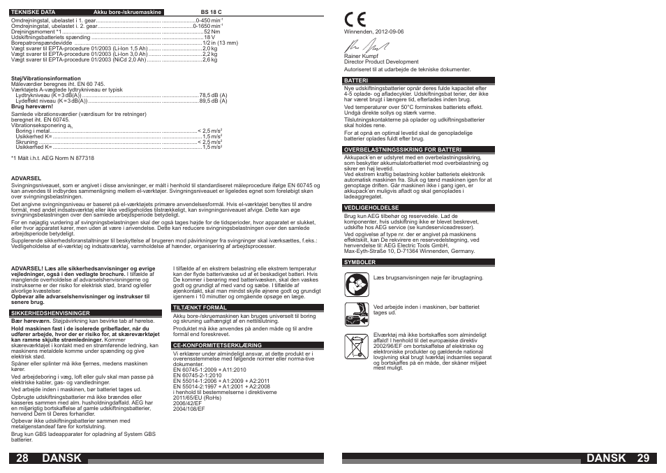 Dansk | AEG BS 18C LI User Manual | Page 15 / 35