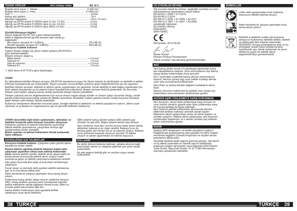 Türkçe | AEG BS 18C LI User Manual | Page 20 / 35