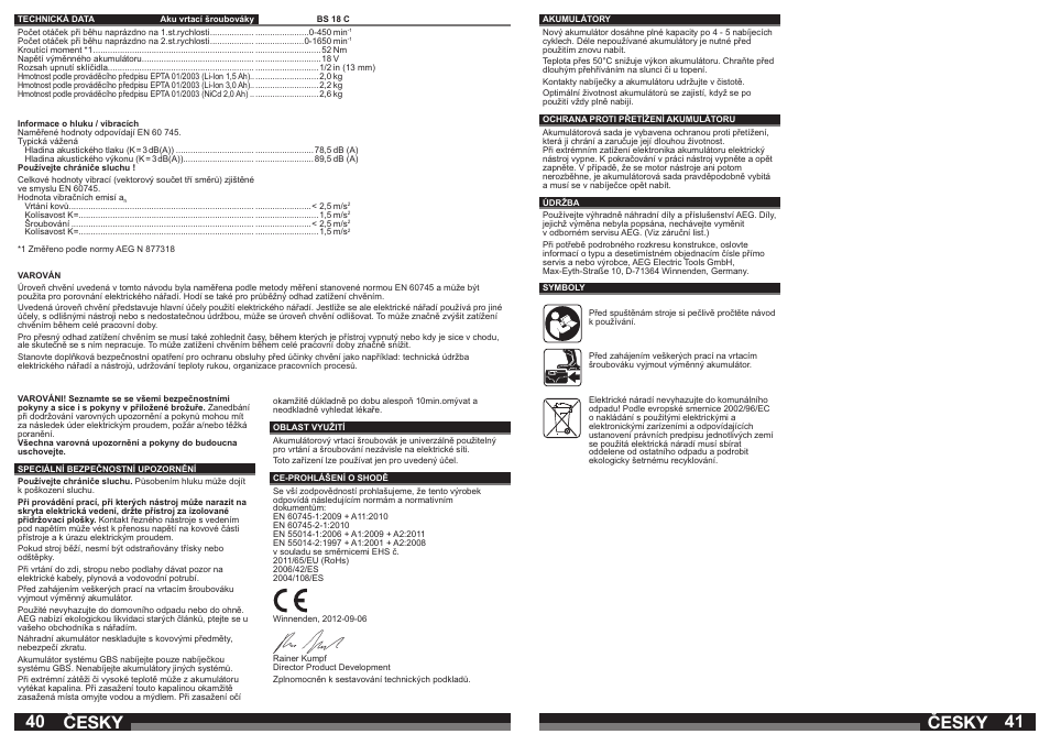 Česky | AEG BS 18C LI User Manual | Page 21 / 35
