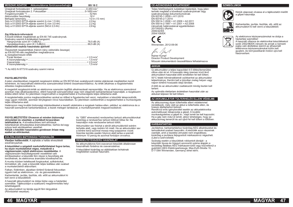 Magyar | AEG BS 18C LI User Manual | Page 24 / 35