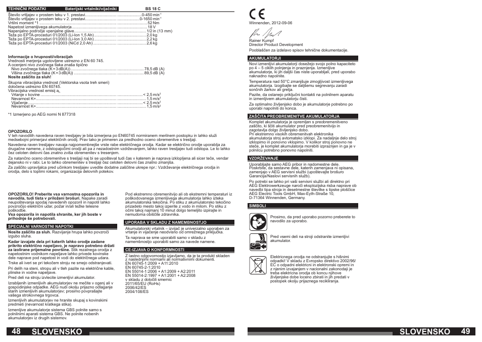 Slovensko | AEG BS 18C LI User Manual | Page 25 / 35
