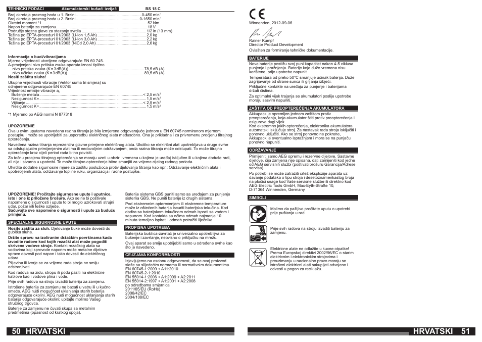 Hrvatski | AEG BS 18C LI User Manual | Page 26 / 35