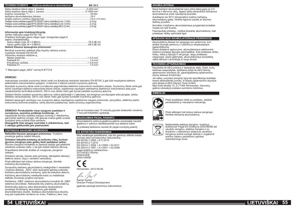 Lietuviškai | AEG BS 18C LI User Manual | Page 28 / 35