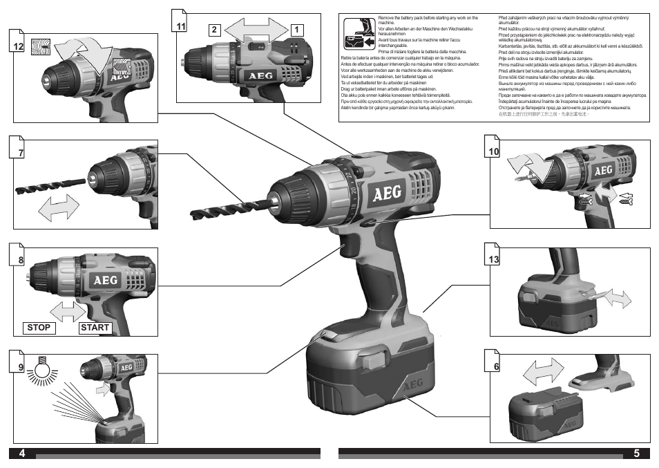 Start stop | AEG BS 18C LI User Manual | Page 3 / 35