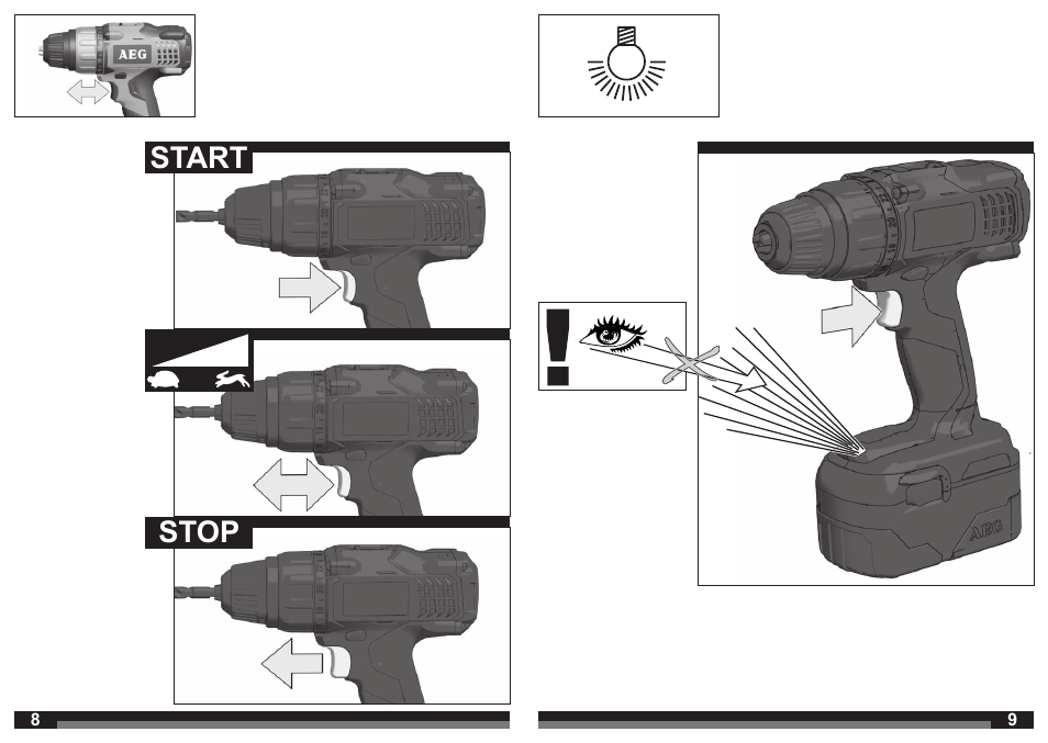Start stop | AEG BS 18C LI User Manual | Page 5 / 35
