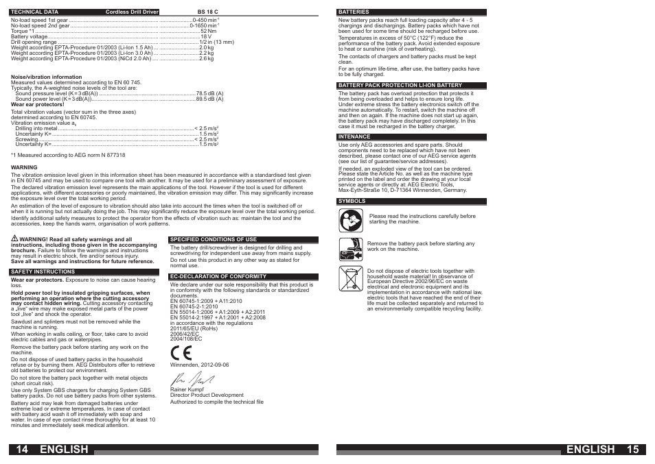 English | AEG BS 18C LI User Manual | Page 8 / 35