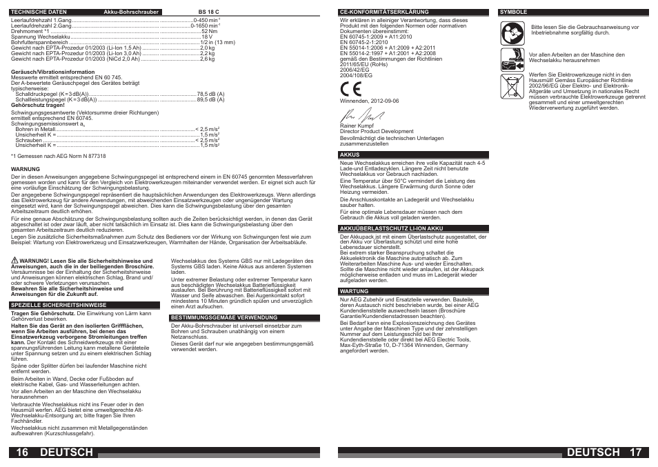 Deutsch | AEG BS 18C LI User Manual | Page 9 / 35
