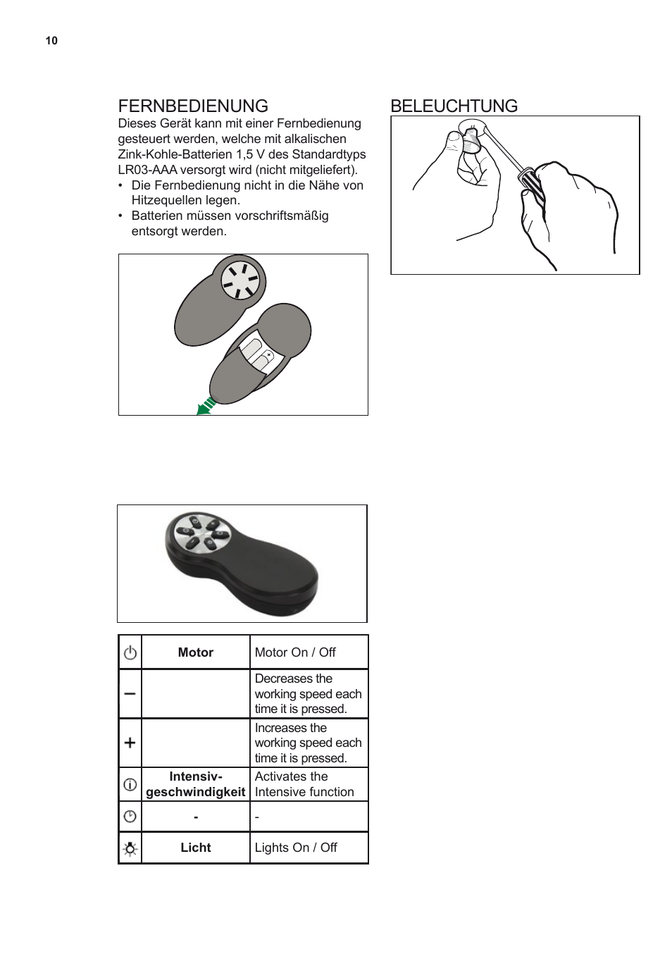 Fernbedienung, Beleuchtung | AEG DL8560-M User Manual | Page 10 / 72