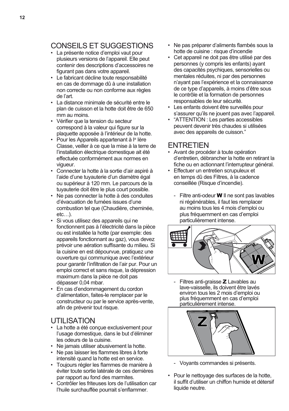 Conseils et suggestions, Utilisation, Entretien | AEG DL8560-M User Manual | Page 12 / 72