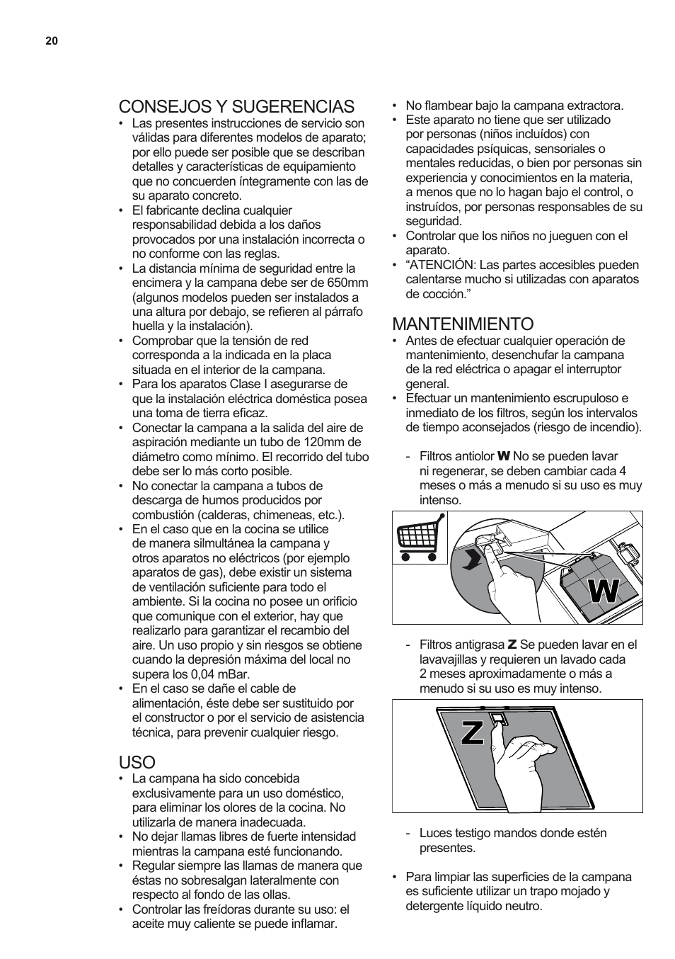 Consejos y sugerencias, Mantenimiento | AEG DL8560-M User Manual | Page 20 / 72