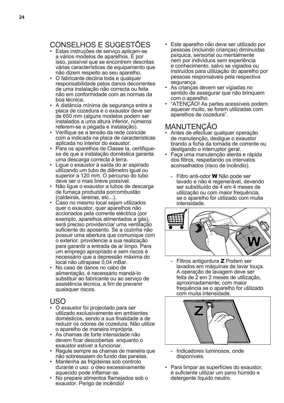 Conselhos e sugestões, Manutenção | AEG DL8560-M User Manual | Page 24 / 72