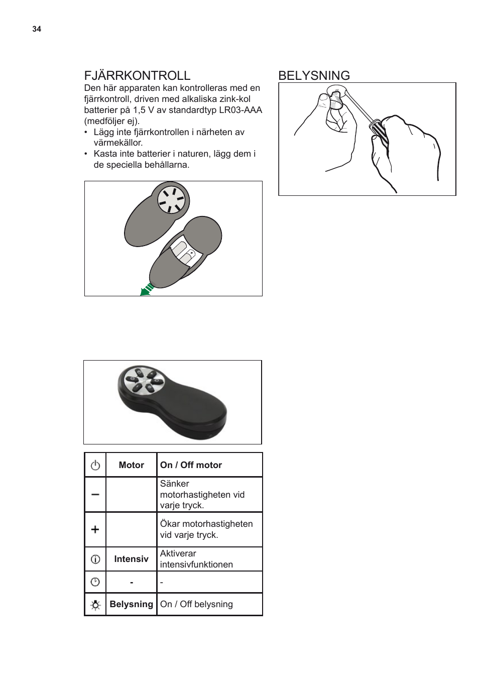 Fjärrkontroll, Belysning | AEG DL8560-M User Manual | Page 34 / 72