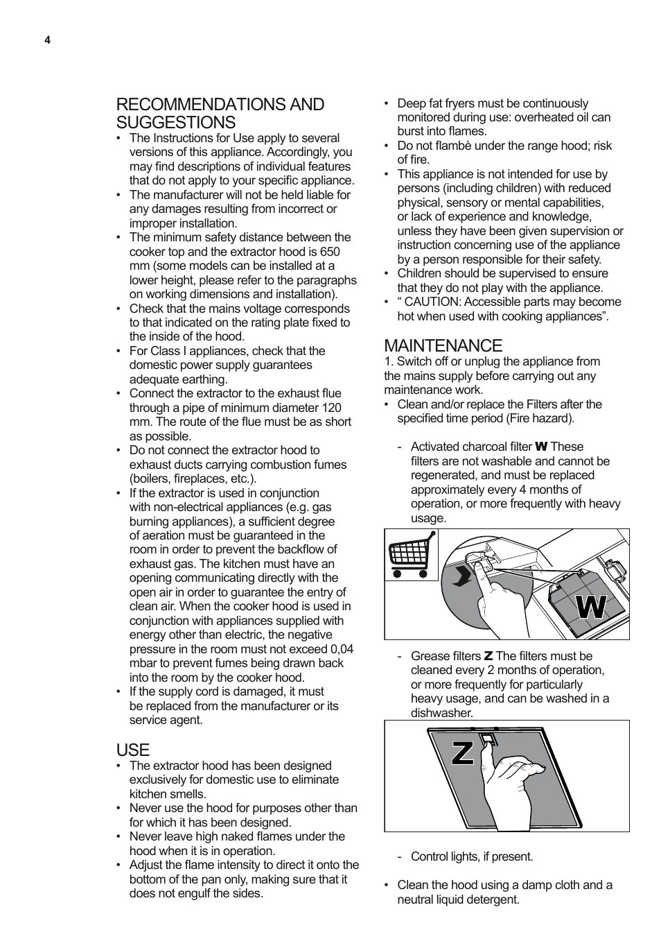 Recommendations and suggestions, Maintenance | AEG DL8560-M User Manual | Page 4 / 72