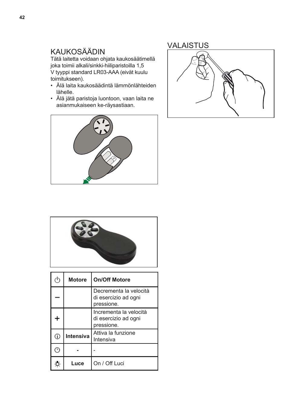 Kaukosäädin, Valaistus | AEG DL8560-M User Manual | Page 42 / 72