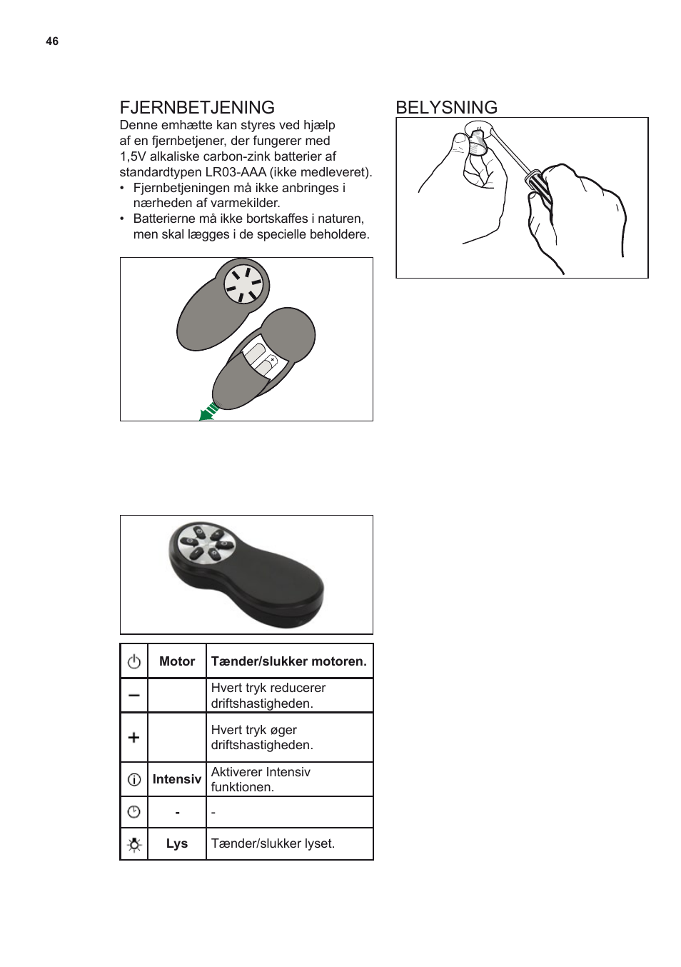 Fjernbetjening, Belysning | AEG DL8560-M User Manual | Page 46 / 72