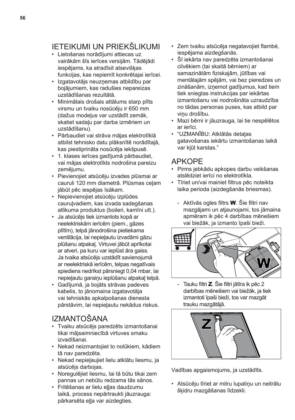 Ieteikumi un priekšlikumi, Izmantošana, Apkope | AEG DL8560-M User Manual | Page 56 / 72