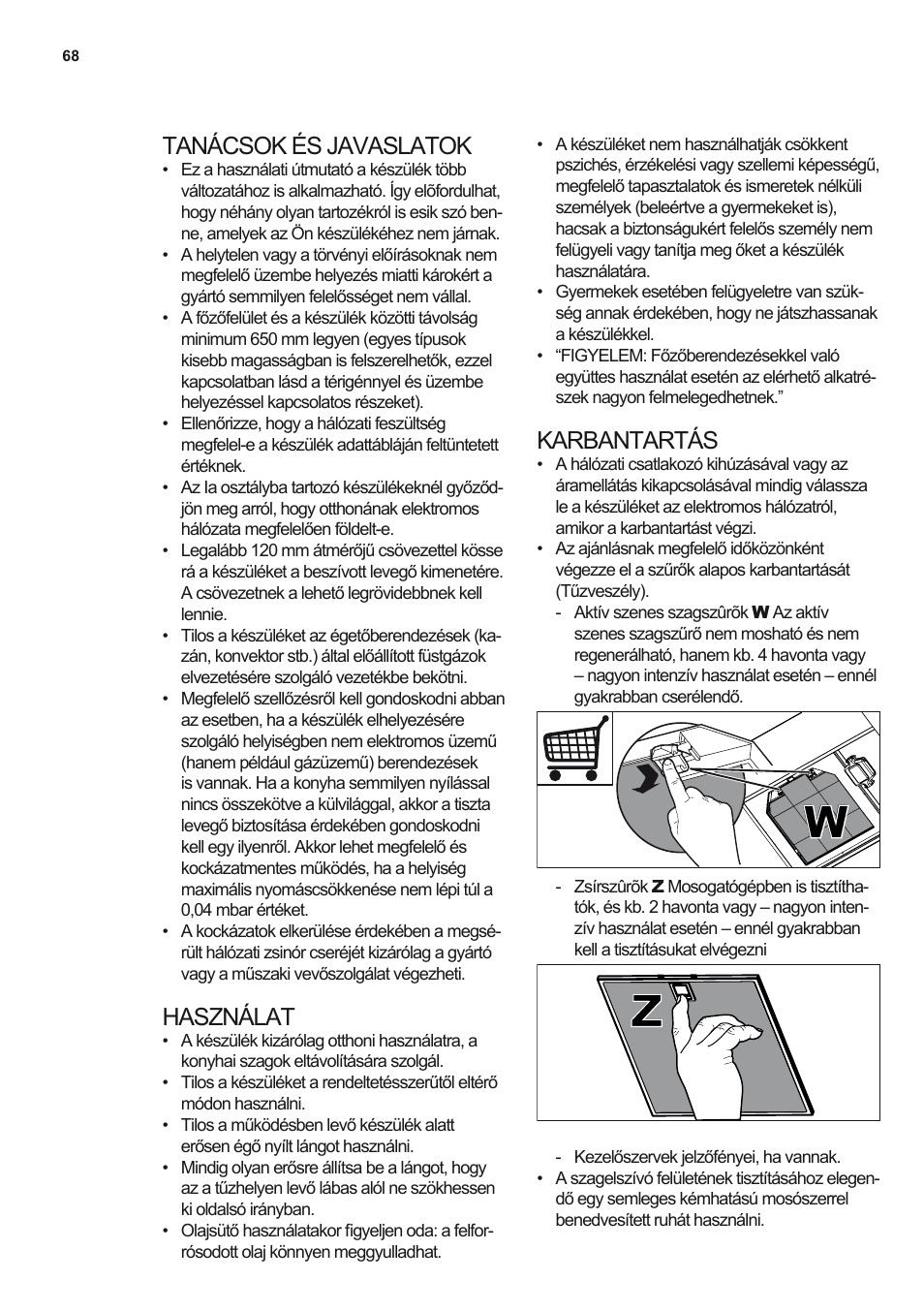 Tanácsok és javaslatok, Használat, Karbantartás | AEG DL8560-M User Manual | Page 68 / 72