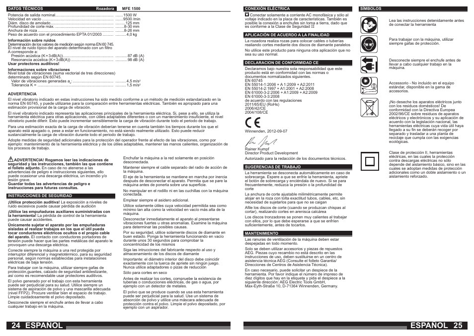 Español | AEG MFE 1500 User Manual | Page 13 / 37
