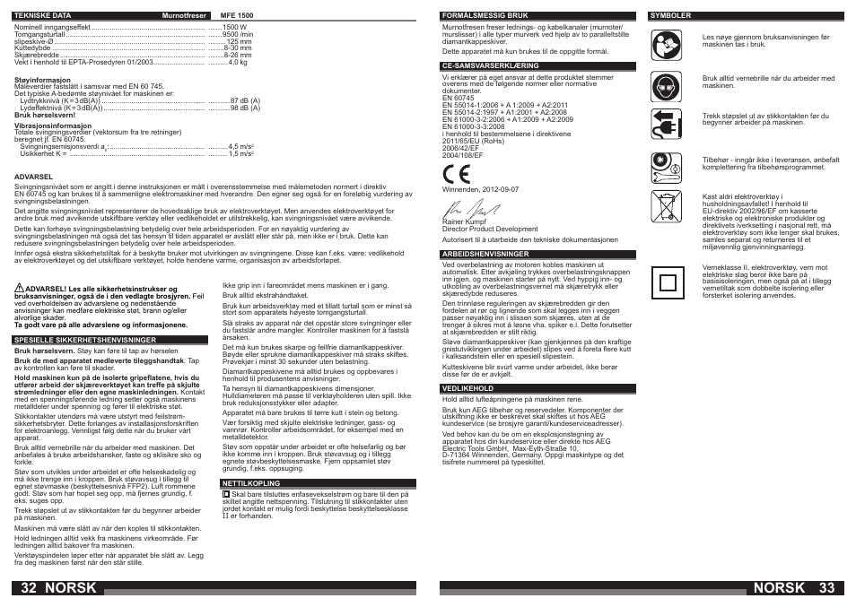Norsk | AEG MFE 1500 User Manual | Page 17 / 37