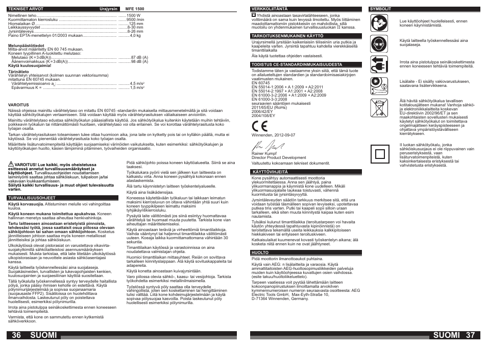 Suomi | AEG MFE 1500 User Manual | Page 19 / 37