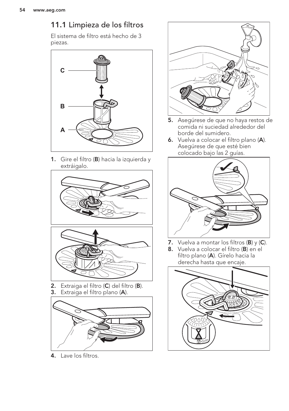 1 limpieza de los filtros | AEG F66682M0P User Manual | Page 54 / 60