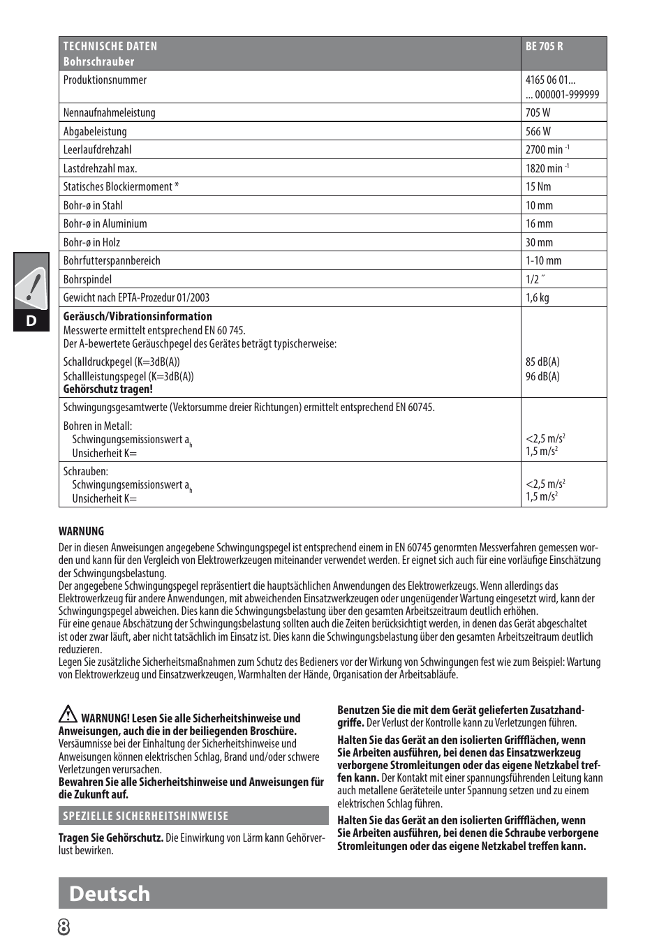 Deutsch | AEG BE 705 R User Manual | Page 10 / 62