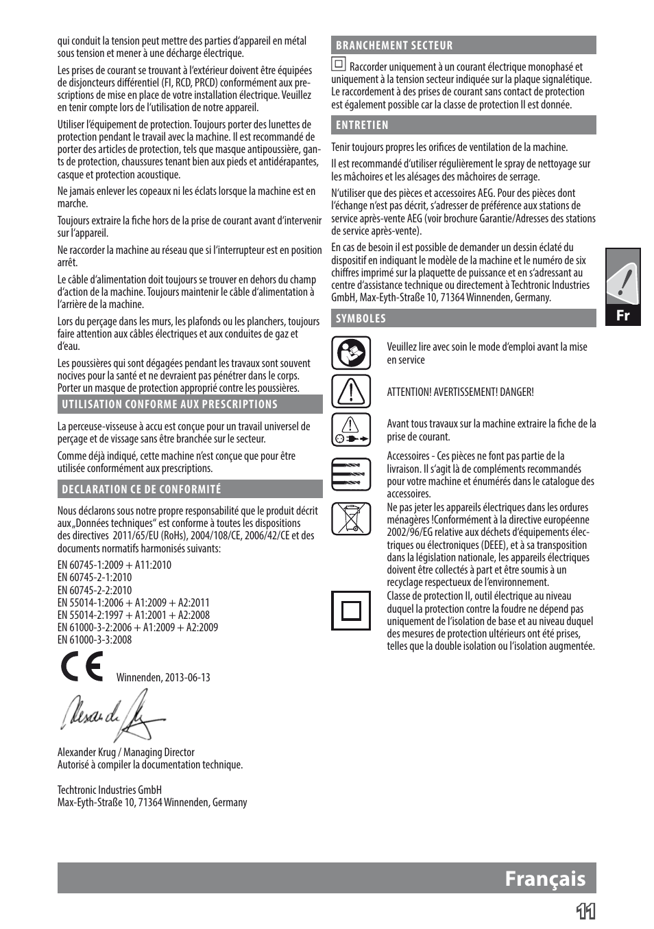 Français | AEG BE 705 R User Manual | Page 13 / 62