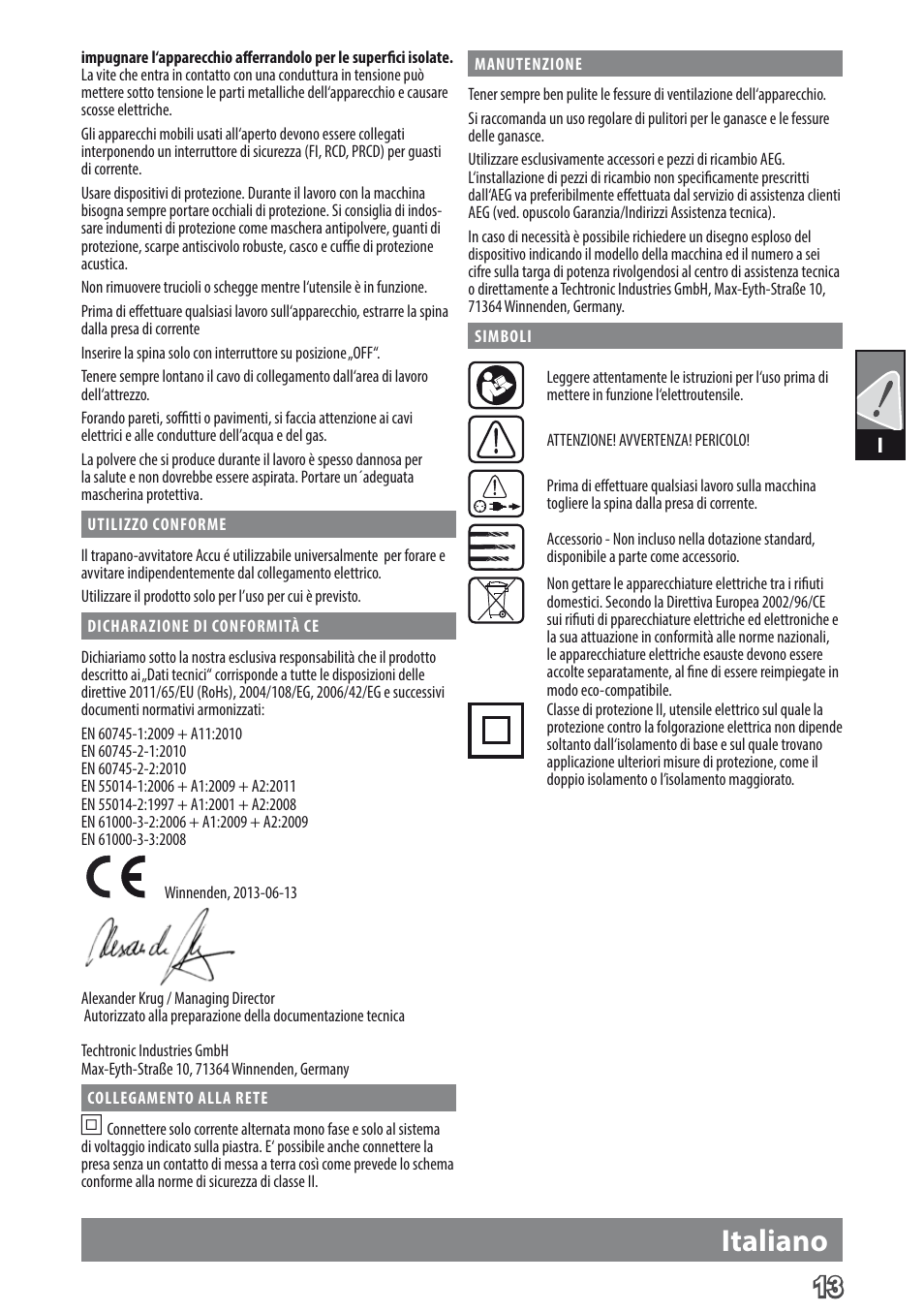 Italiano | AEG BE 705 R User Manual | Page 15 / 62