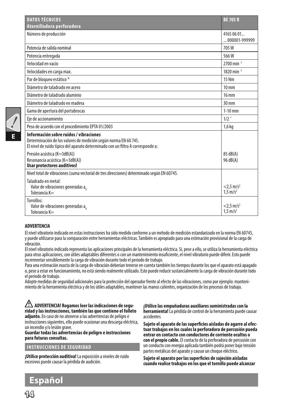 Español | AEG BE 705 R User Manual | Page 16 / 62