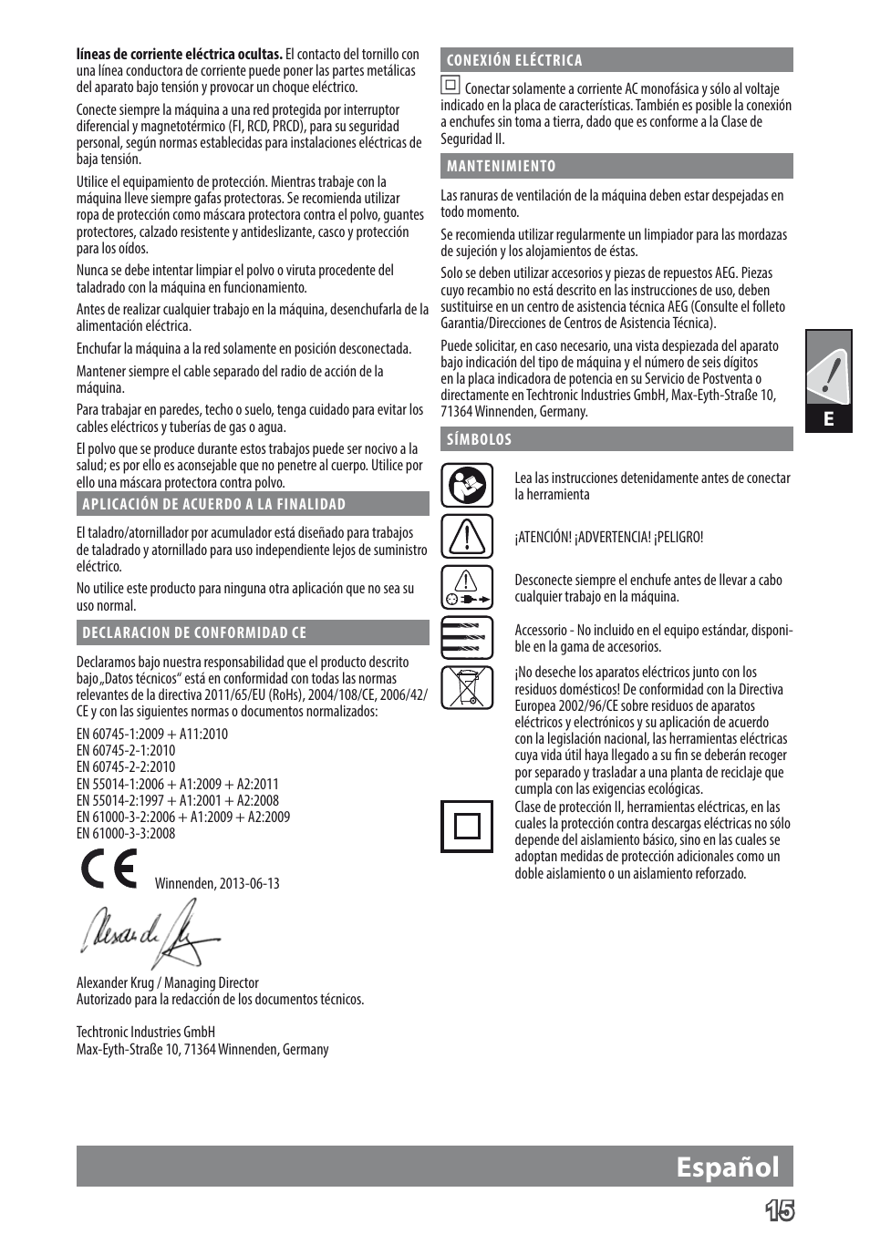 Español | AEG BE 705 R User Manual | Page 17 / 62