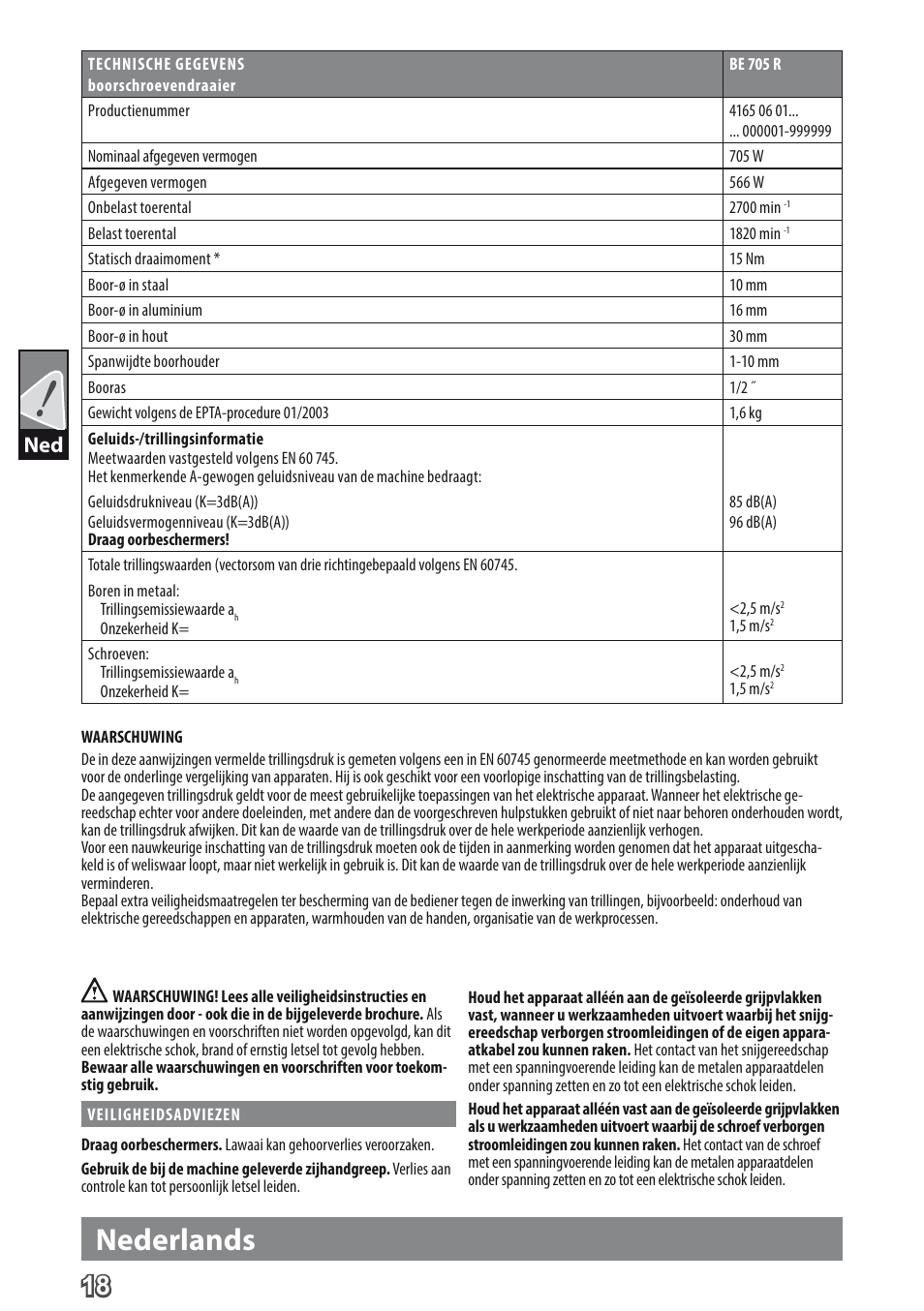 Nederlands | AEG BE 705 R User Manual | Page 20 / 62