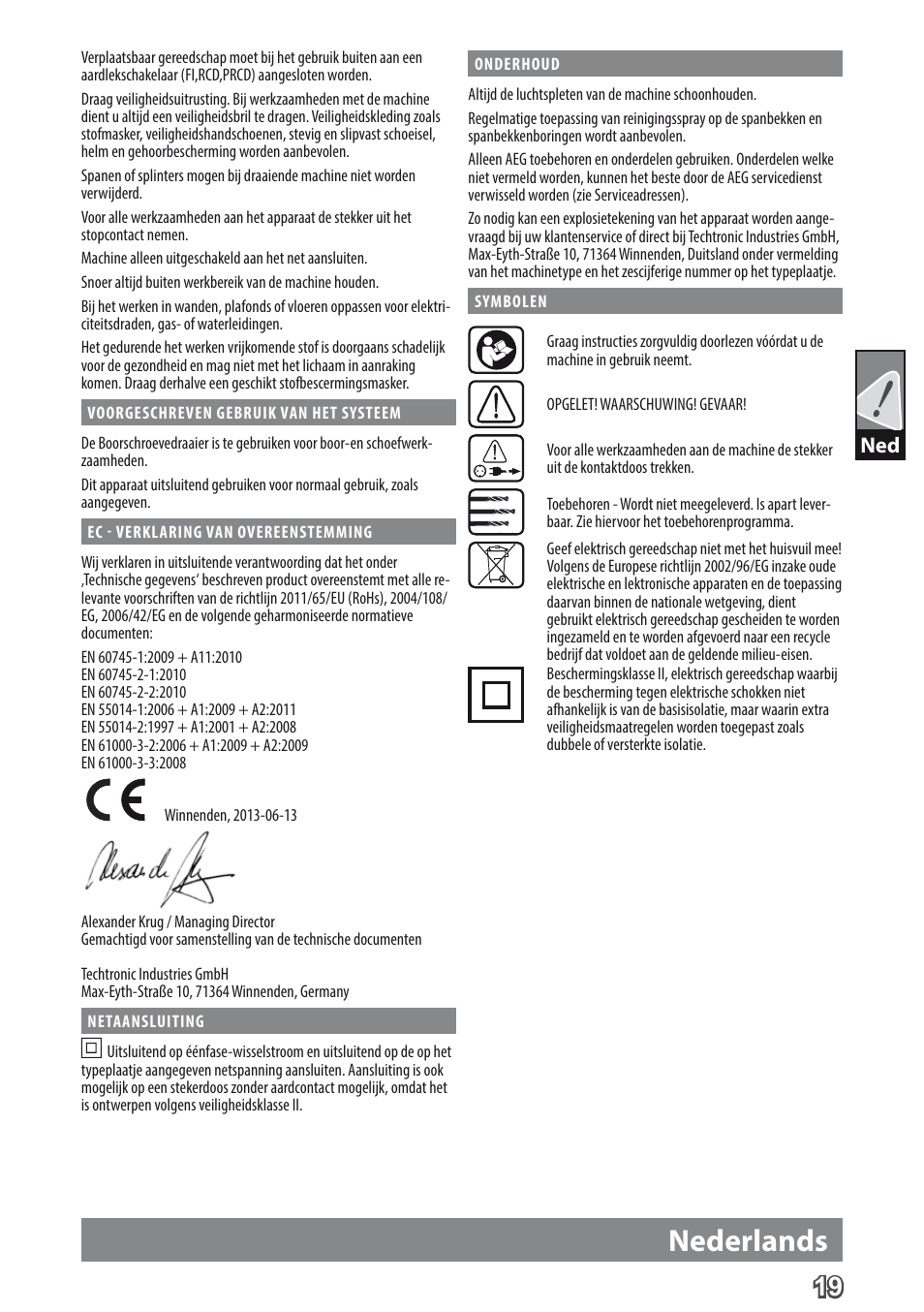 Nederlands | AEG BE 705 R User Manual | Page 21 / 62